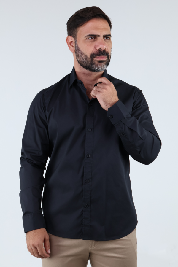 Camisa Negra de Vestir Manga Larga Slim Fit Casual Para Hombre